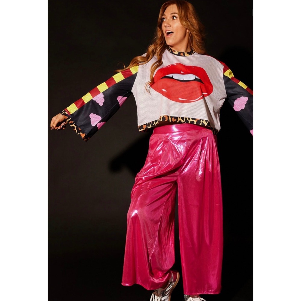 Burnt Toast The Bubblegum Burn Cropped Metallic Trousers L/XL NWT